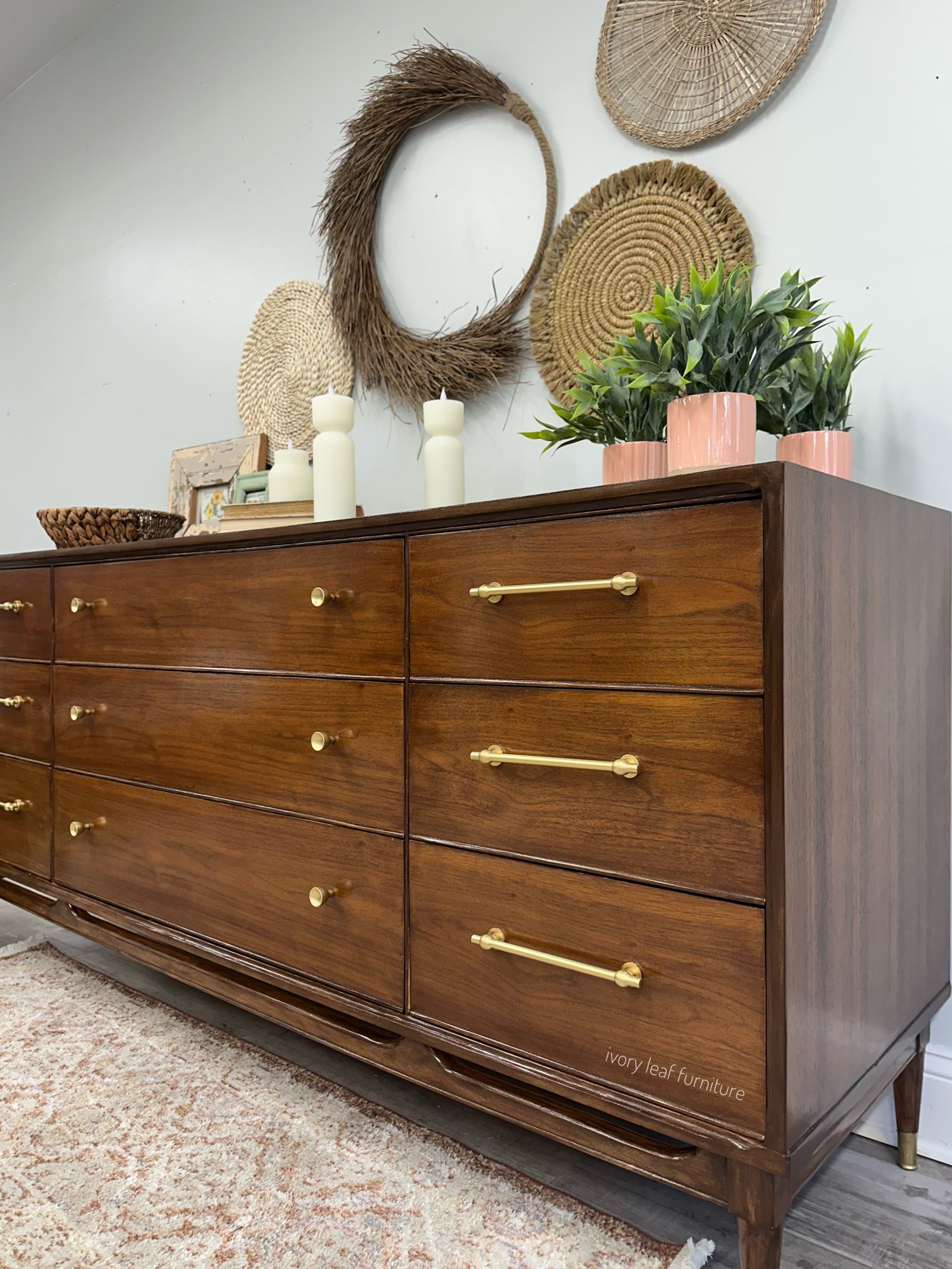 MCM Walnut Nine Drawer Dresser