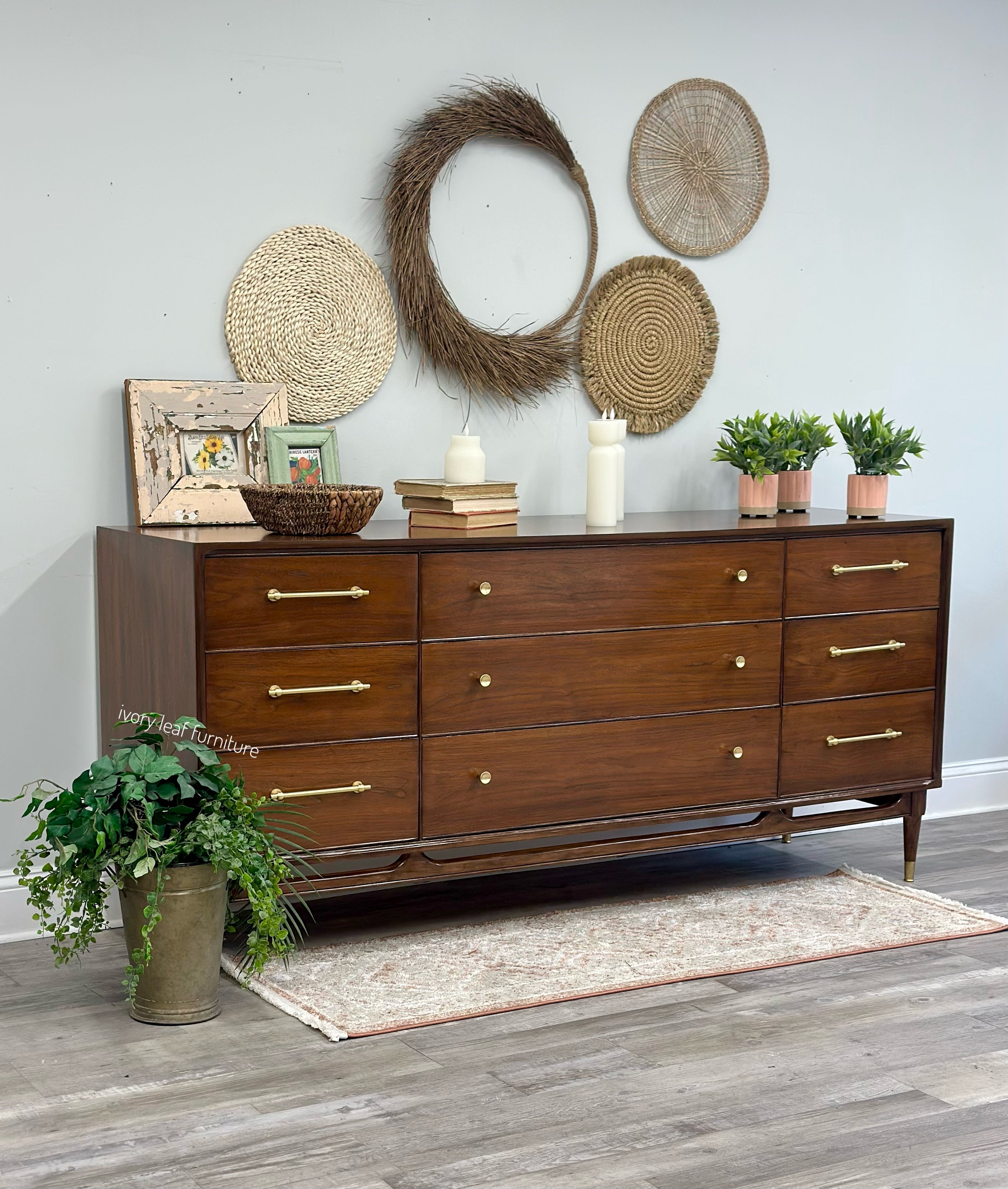 MCM Walnut Nine Drawer Dresser