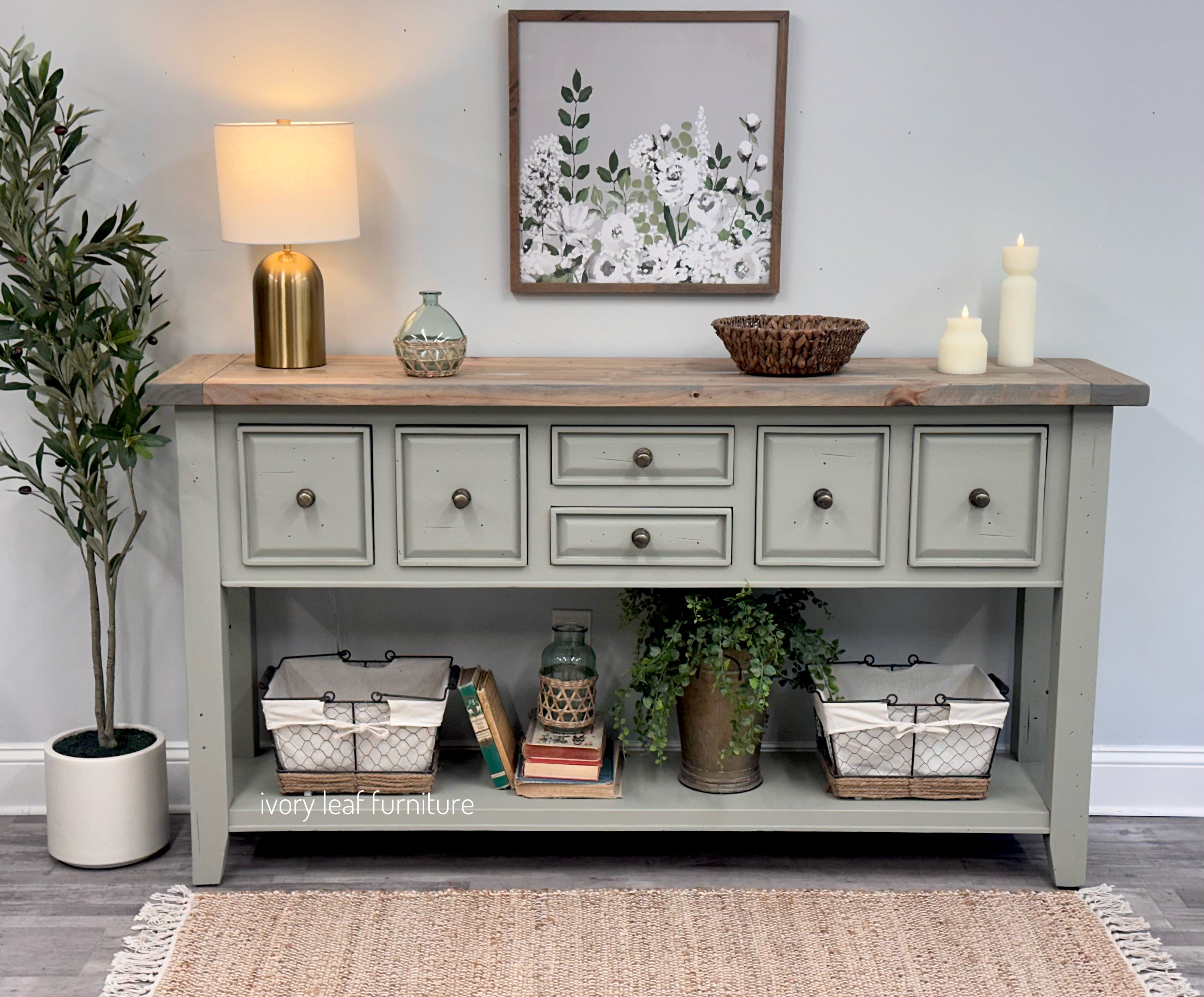 Solid Wood Eucalyptus Buffet Console Table