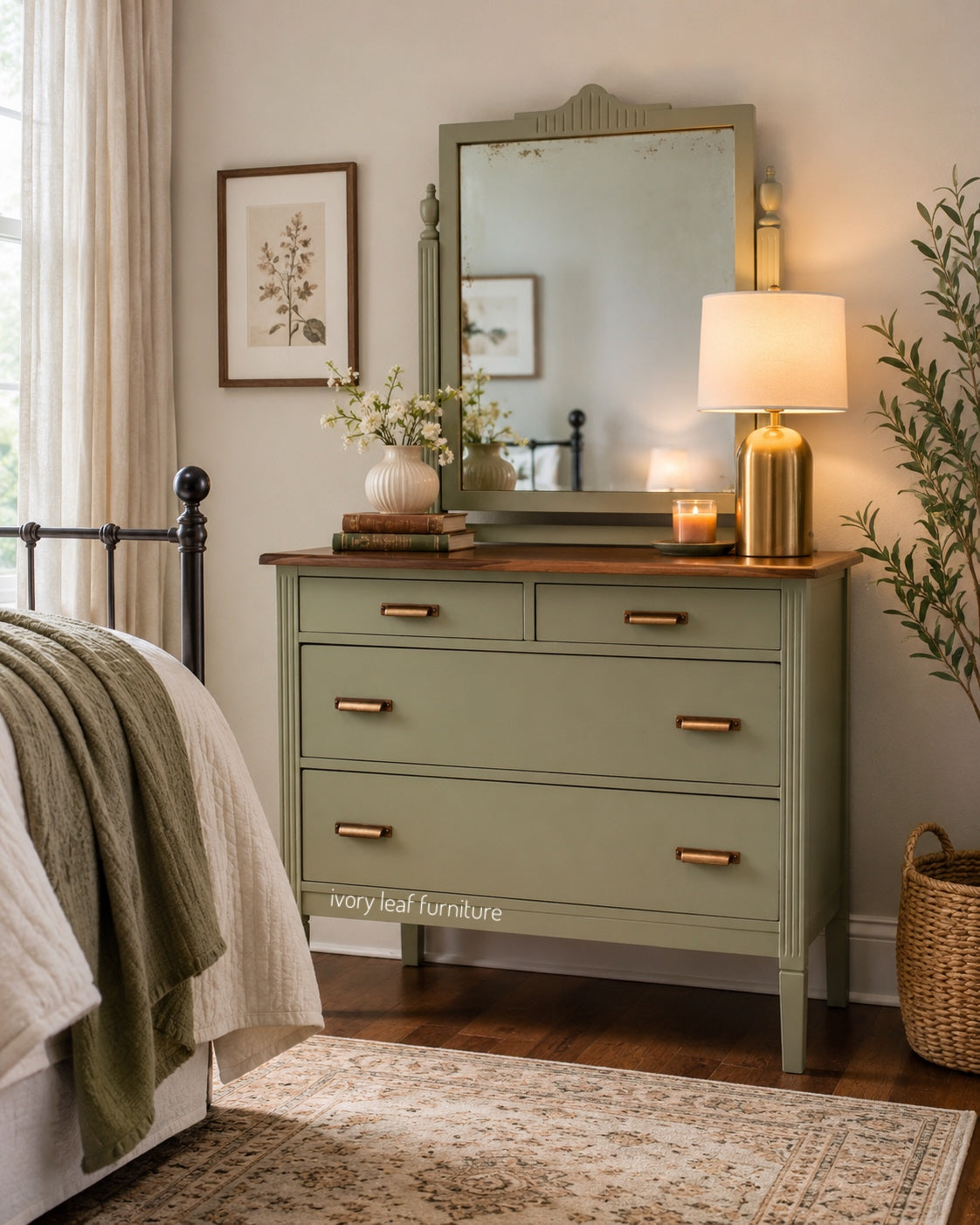 Vintage Dresser with Mirror in Lichen
