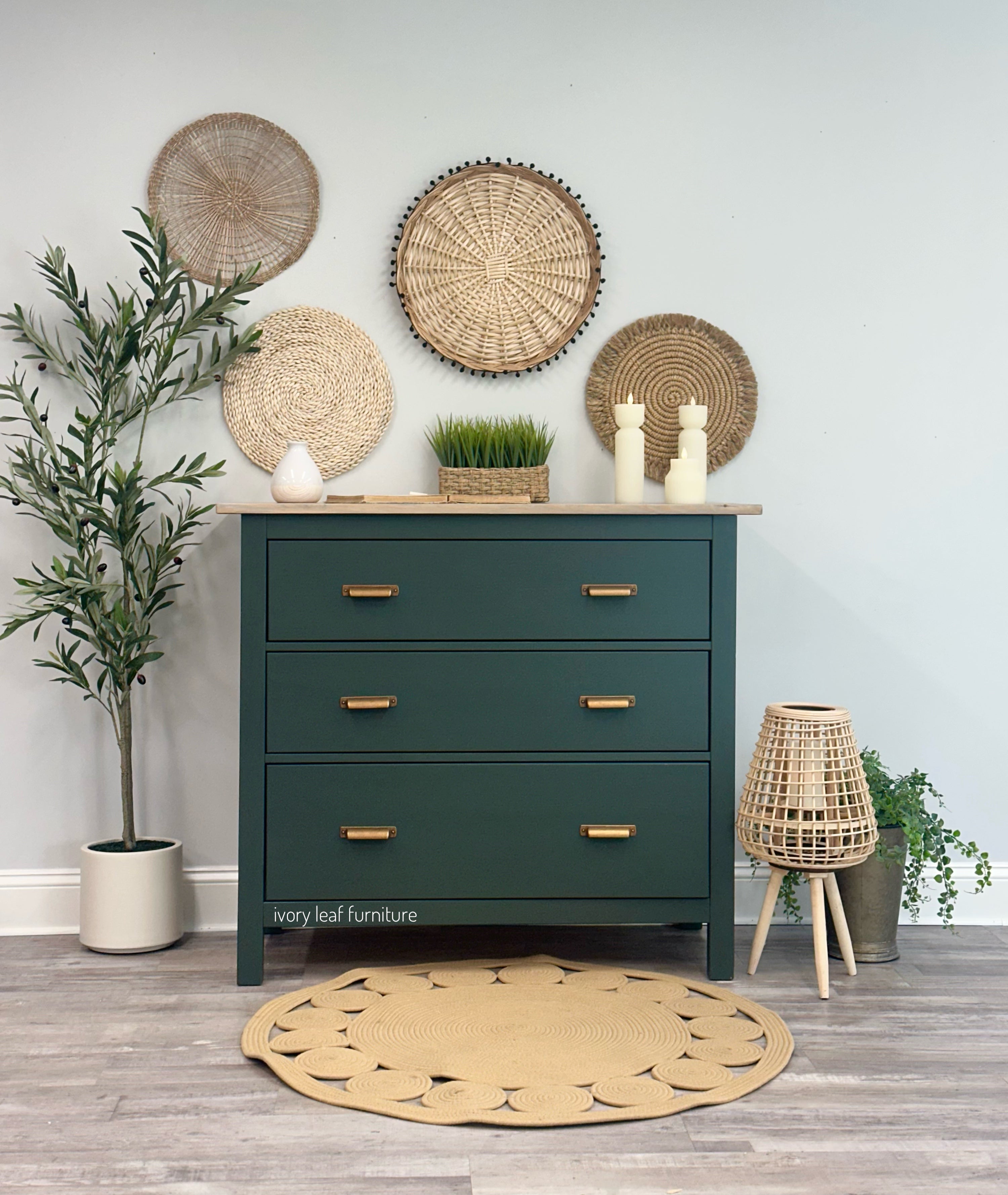 Custom Curated Green Dresser + Copper Pulls – Ivory Leaf
