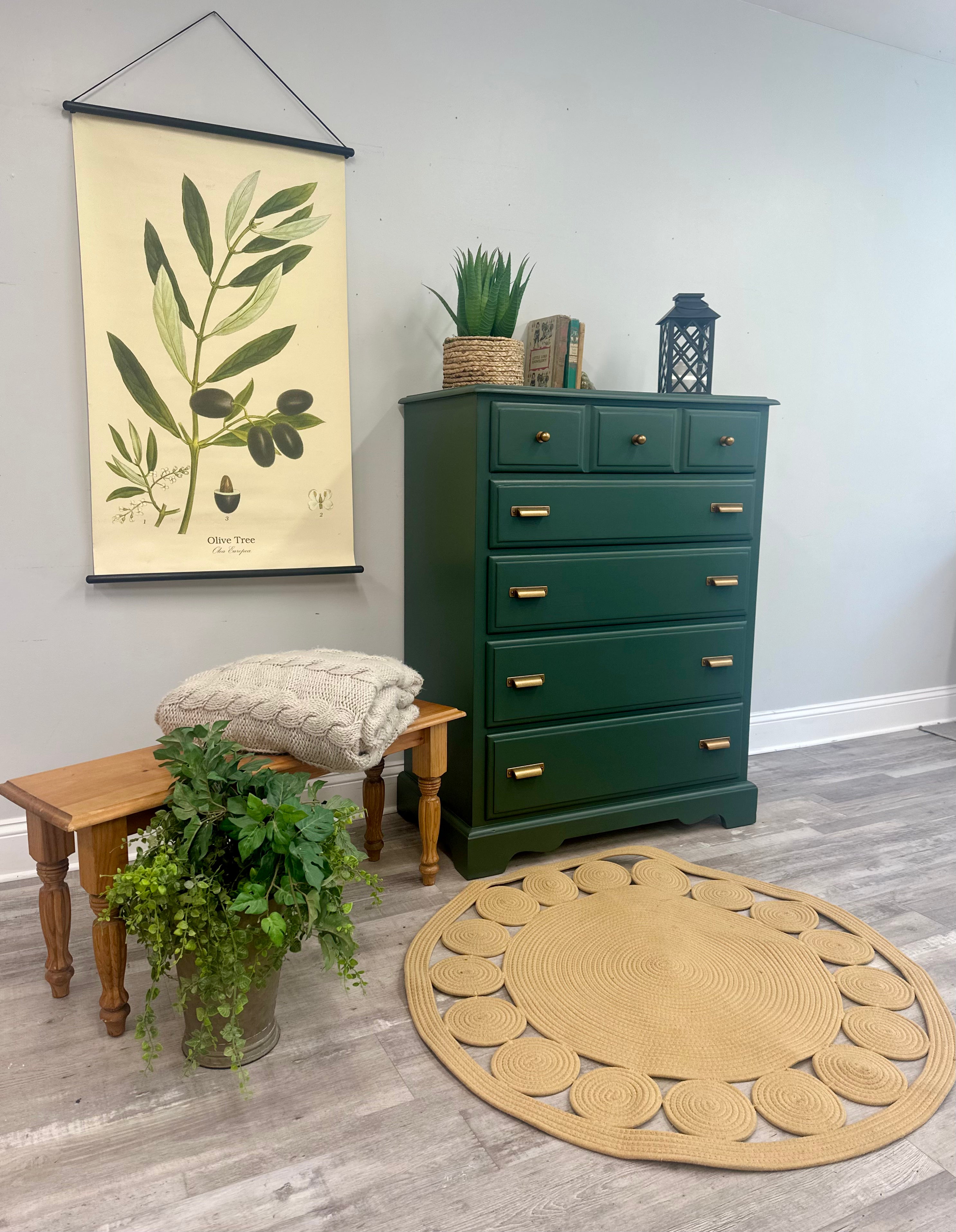 Manor Green 5 Drawer Dresser with Rustic Copper Pulls