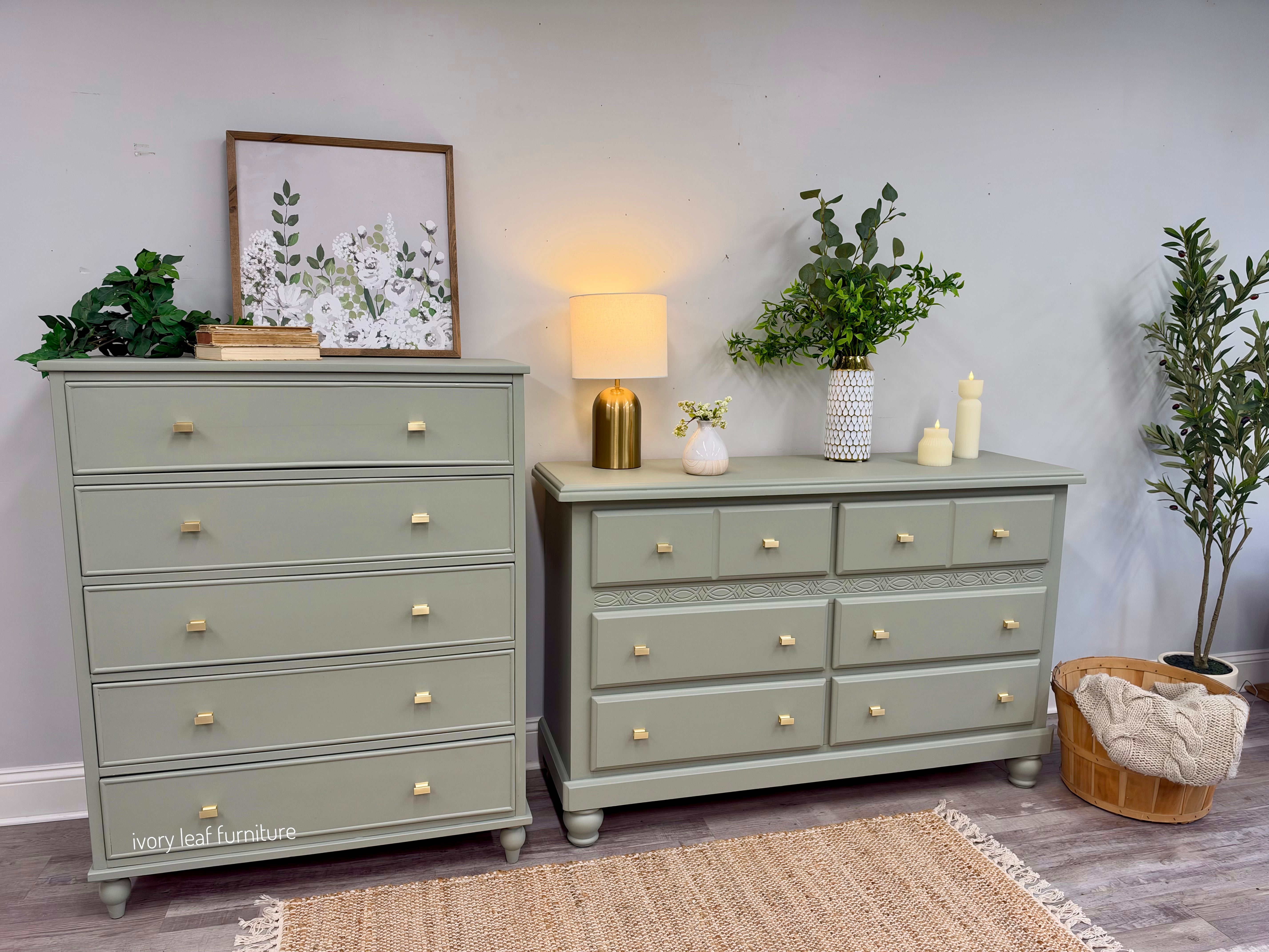 Sage Green Coordinating Chest of Drawers + Dresser Set