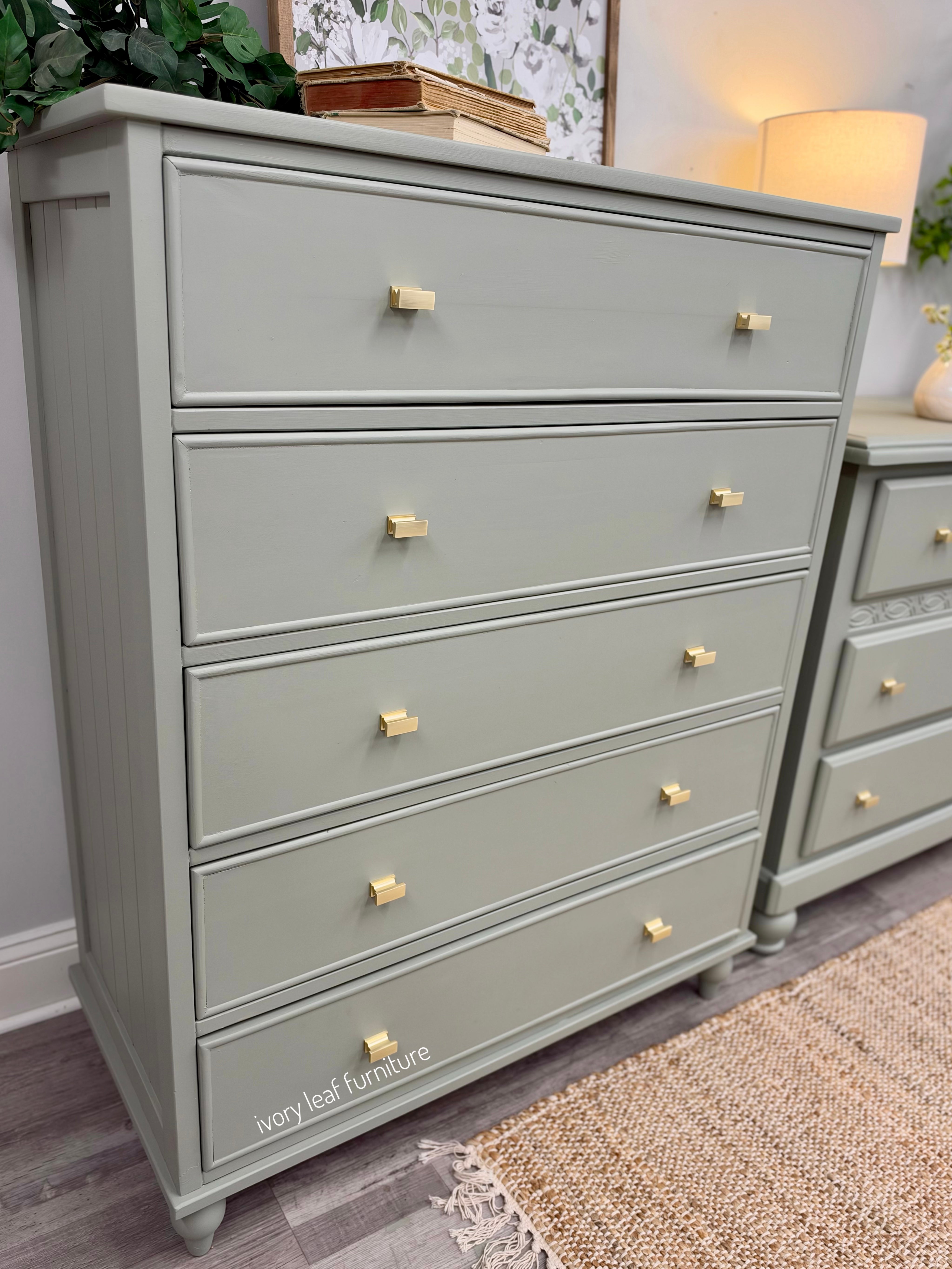 Sage Green Coordinating Chest of Drawers + Dresser Set