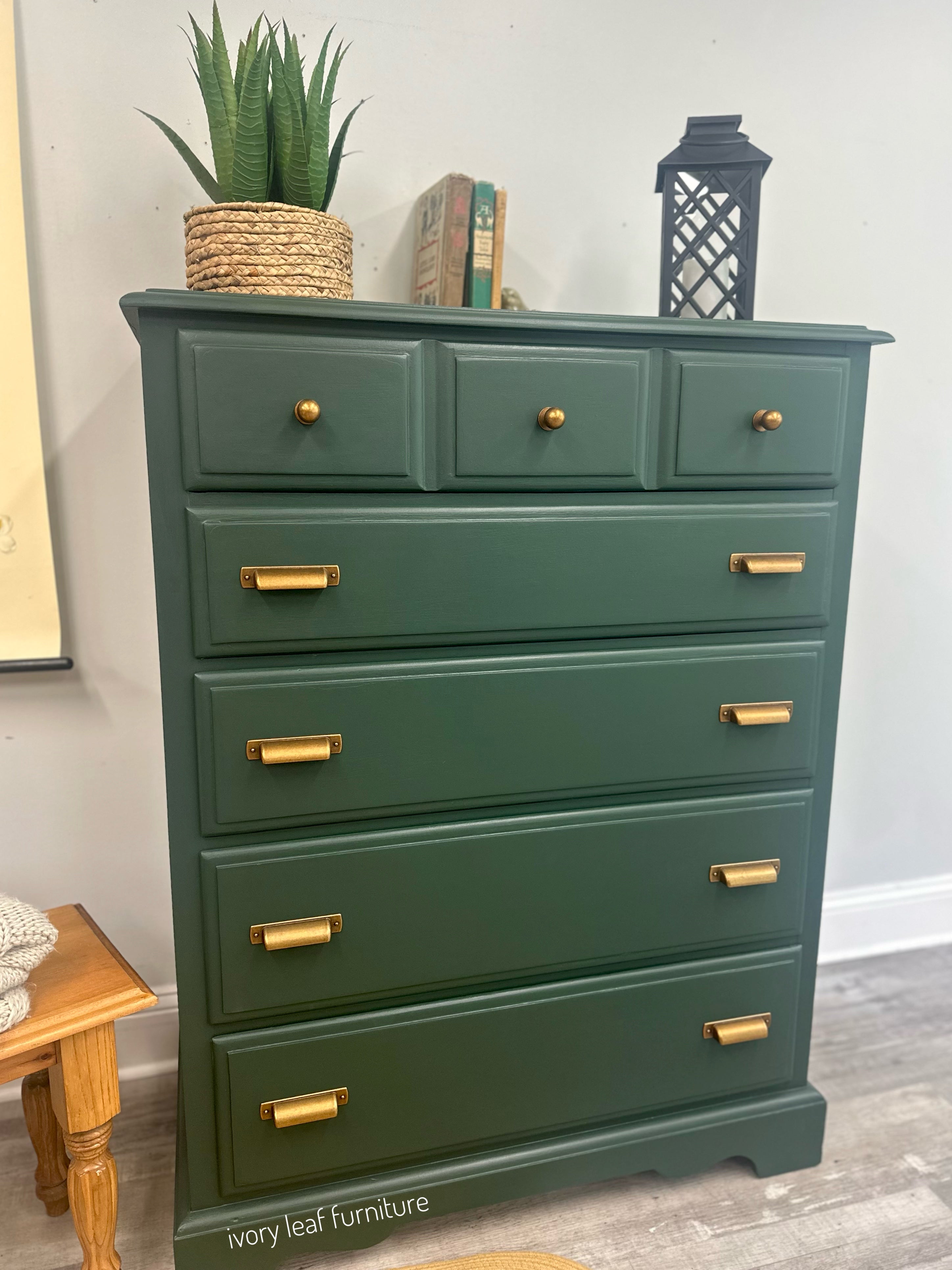 Manor Green 5 Drawer Dresser with Rustic Copper Pulls