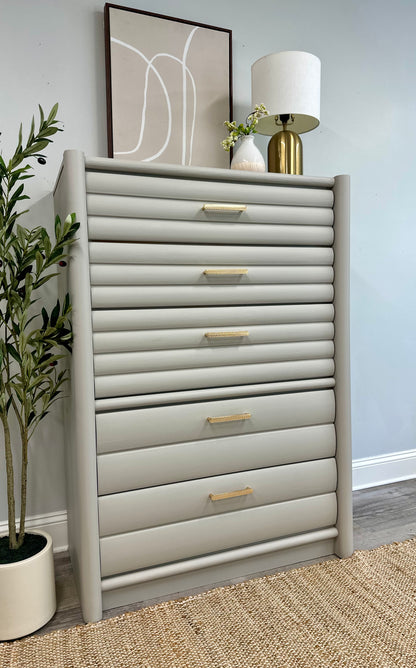 Modern Neutral Wood Dresser | Solid Wood | 5 Drawers
