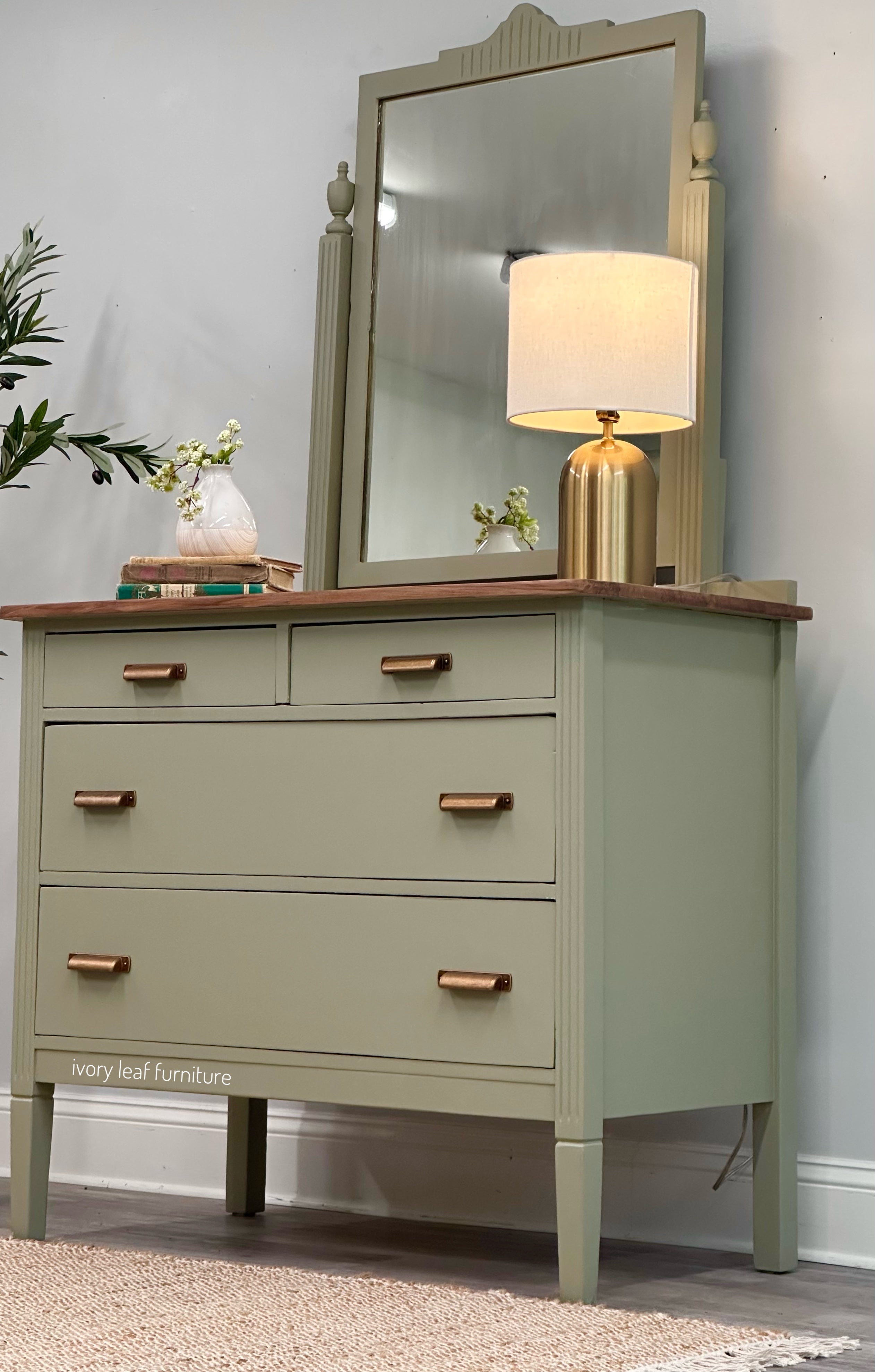 Vintage Dresser with Mirror in Lichen