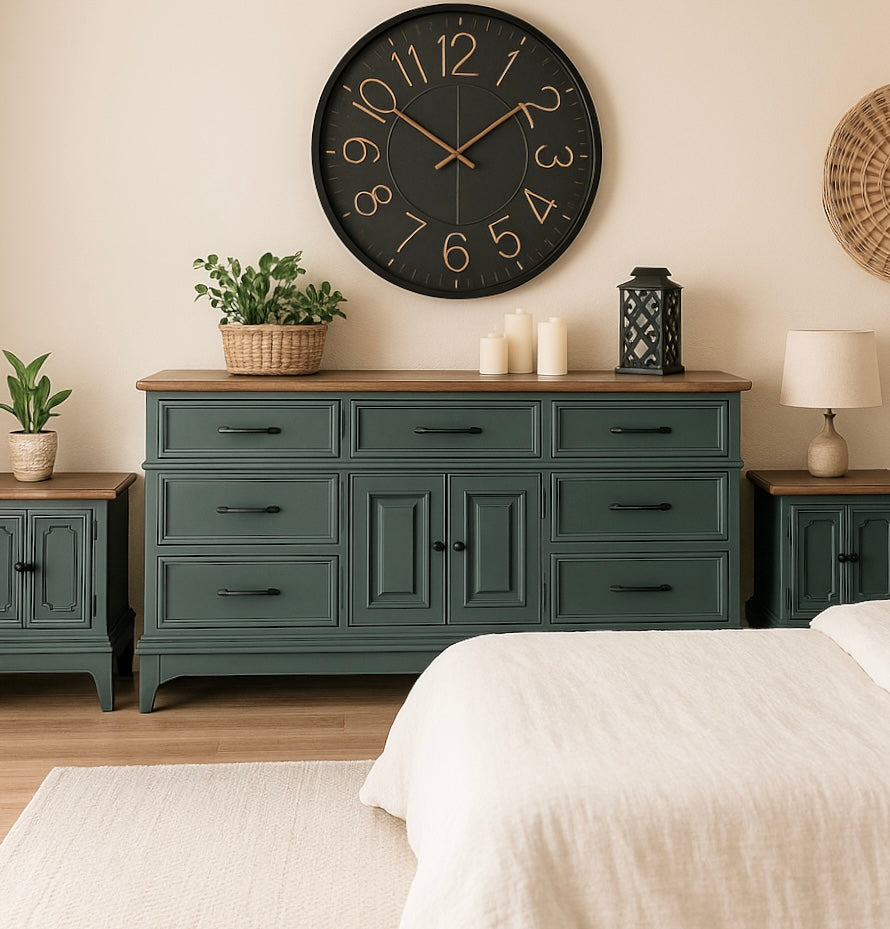 Modern Vintage Bedroom Set Custom Juniper + Vintage Vogue Ivory Leaf Modern Vintage Bedroom Set Custom Juniper + Vintage Vogue Ivory Leaf