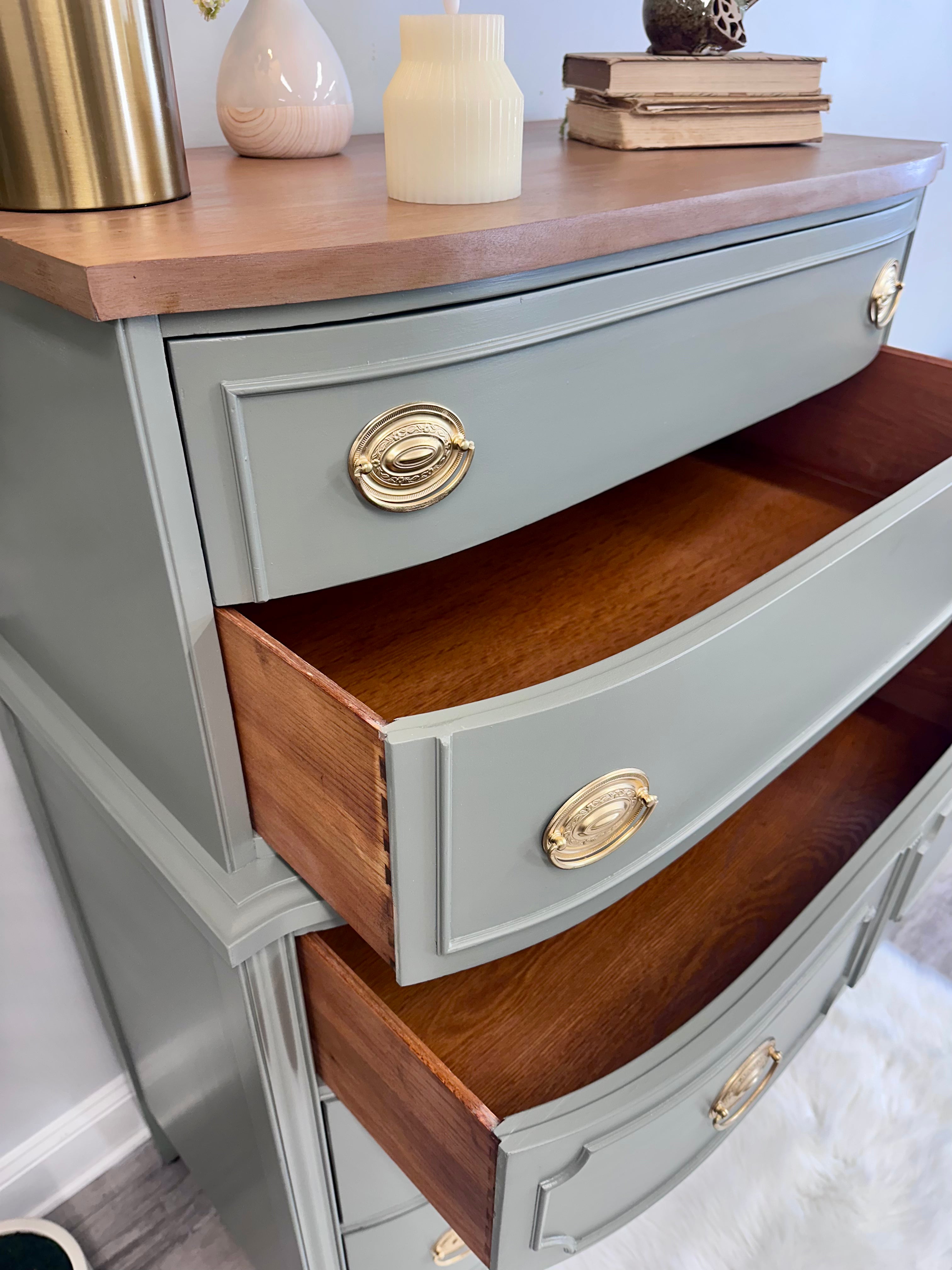 Solid Wood Mahogany Dresser – Refinished – Brass Hardware