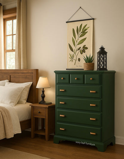 Manor Green 5 Drawer Dresser with Rustic Copper Pulls