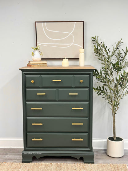 5 Drawer Deep Green Tall Dresser