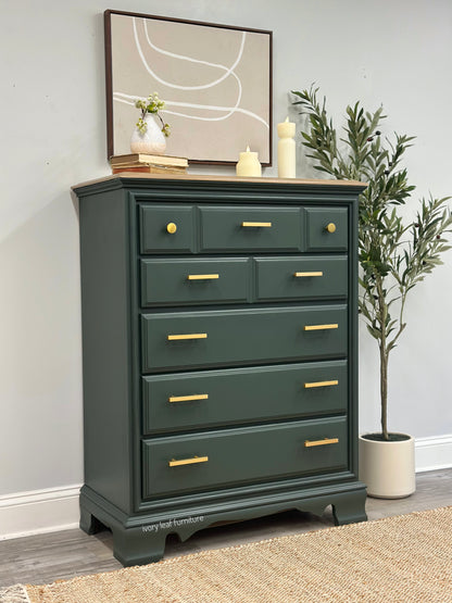5 Drawer Deep Green Tall Dresser