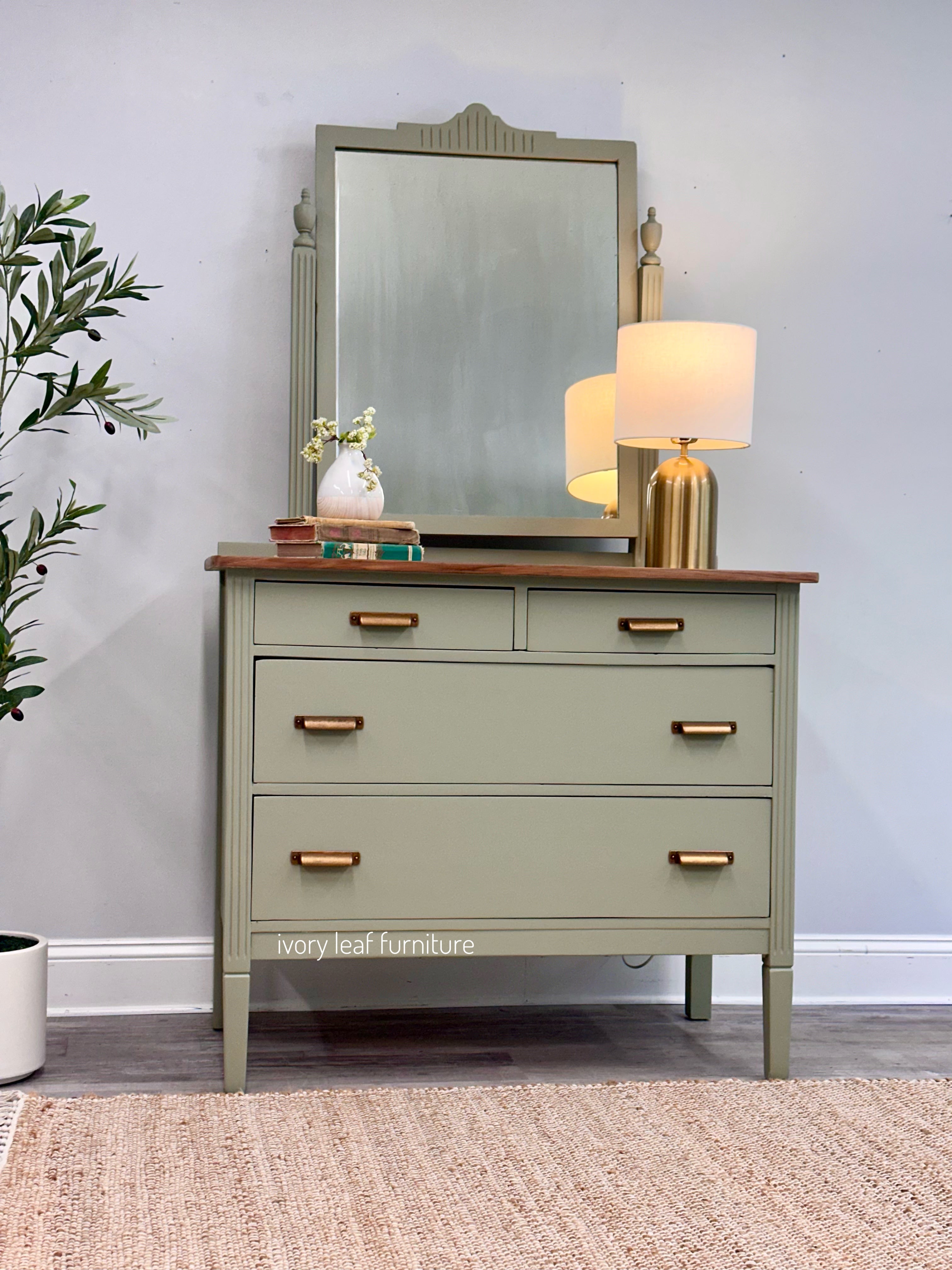 Vintage Dresser with Mirror in Lichen