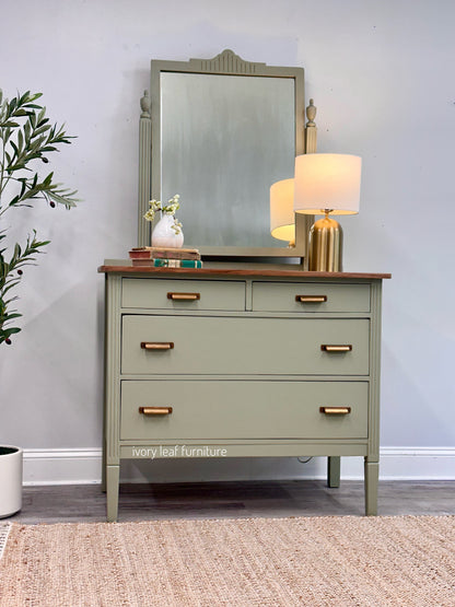 Vintage Dresser with Mirror in Lichen