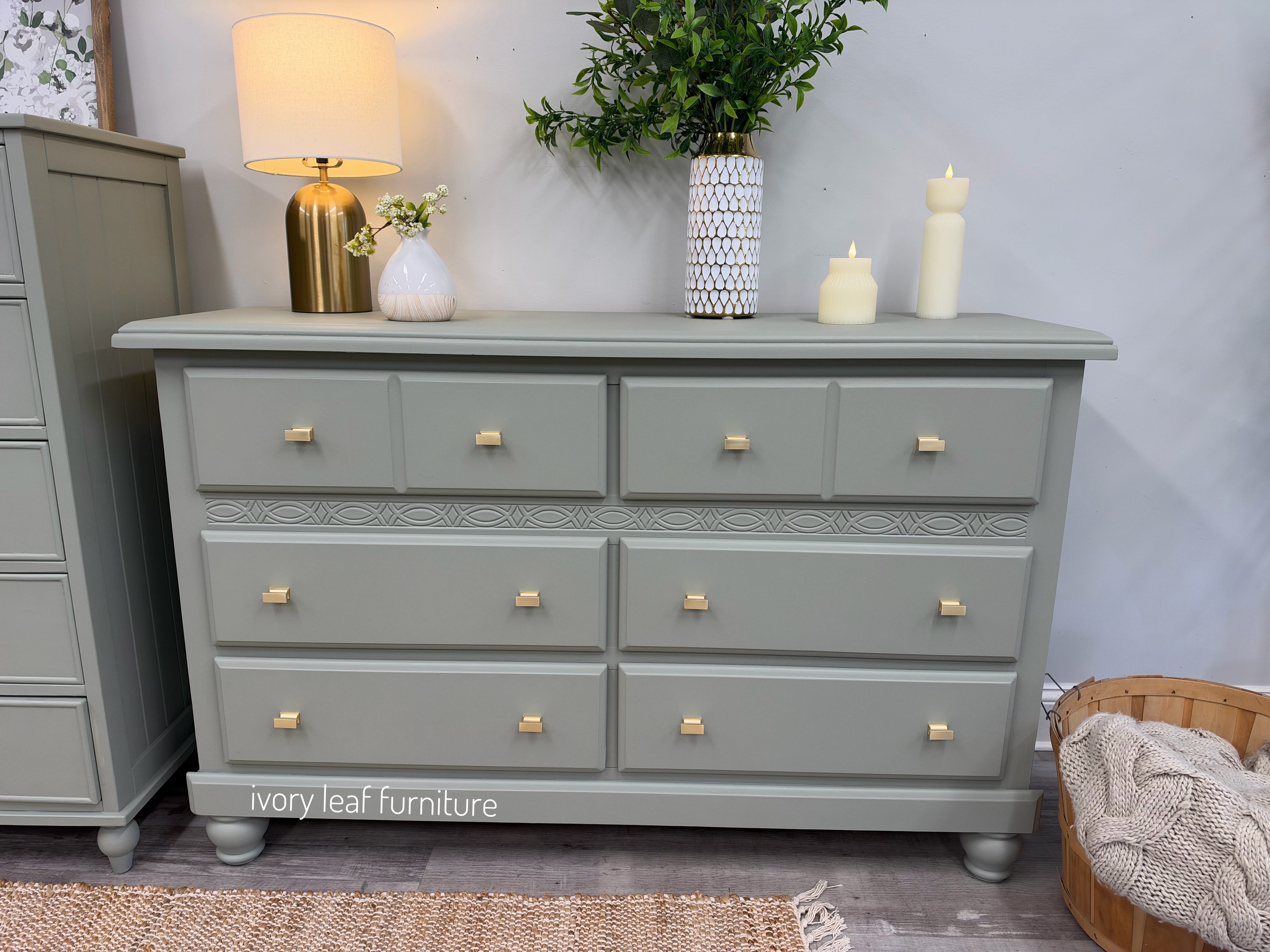 Sage Green Coordinating Chest of Drawers + Dresser Set