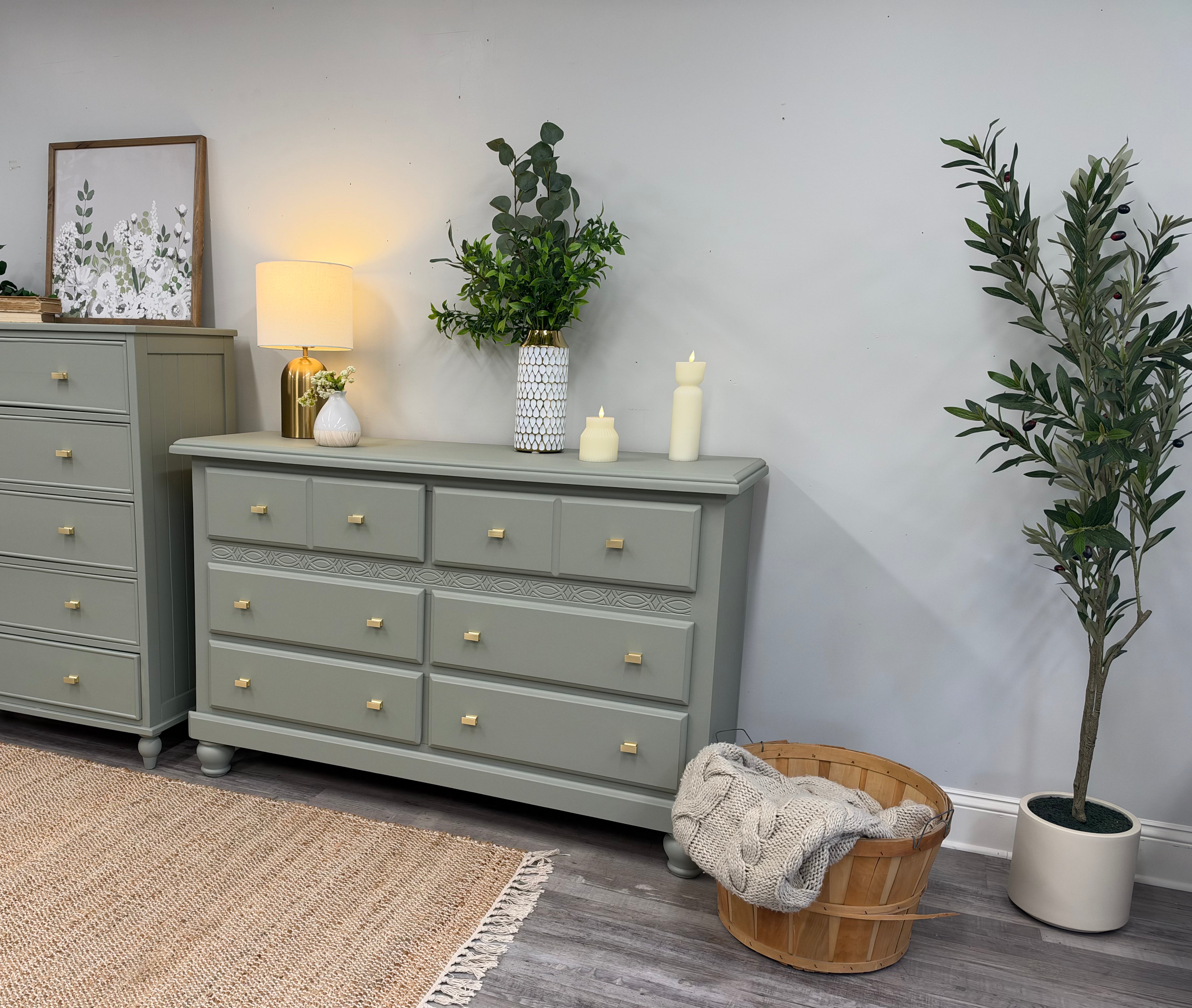 Sage Green Coordinating Chest of Drawers + Dresser Set