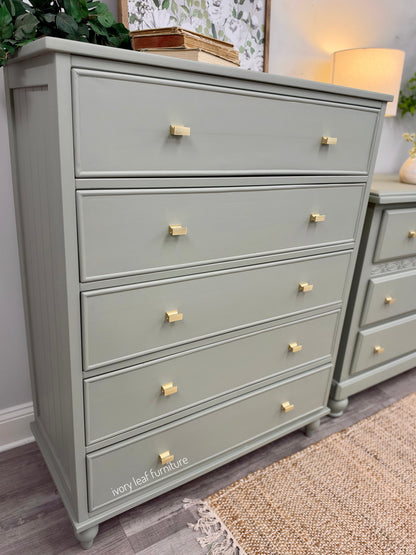 Sage Green Coordinating Chest of Drawers + Dresser Set