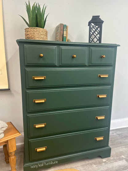 Manor Green 5 Drawer Dresser with Rustic Copper Pulls