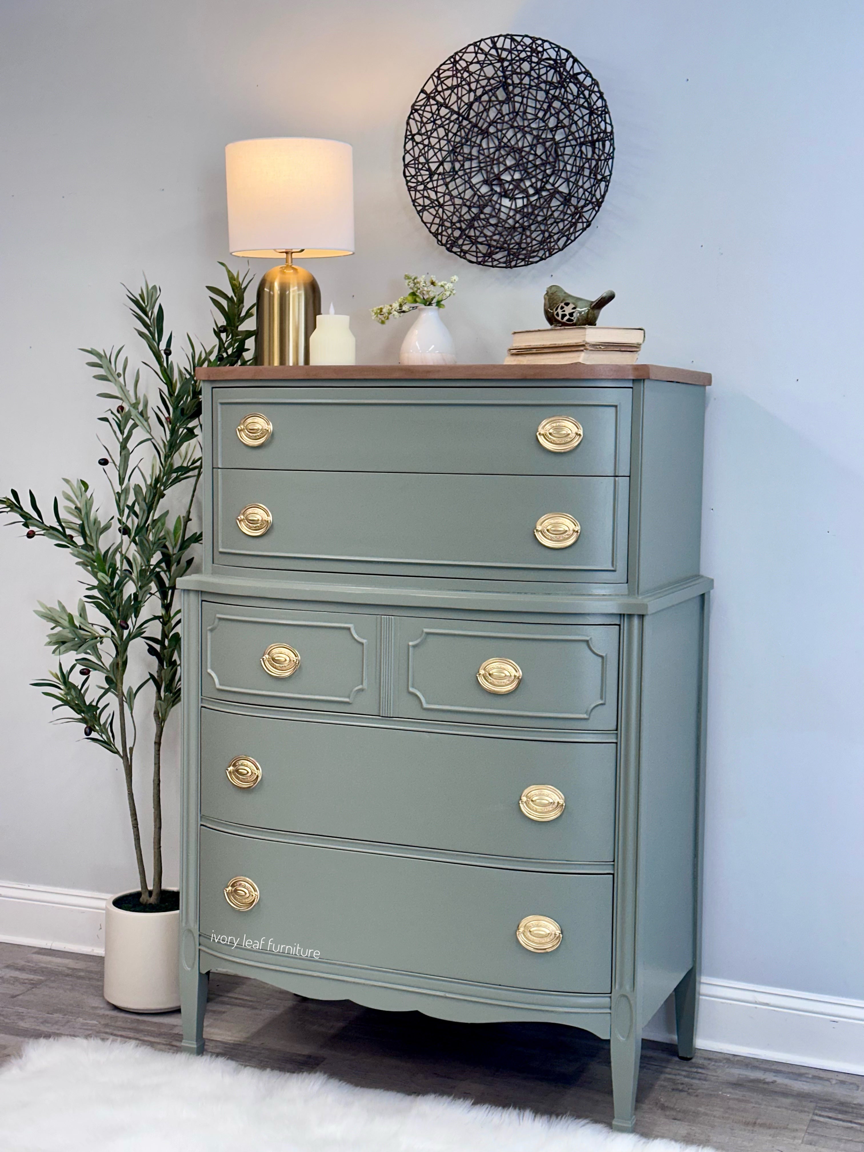 Solid Wood Mahogany Dresser Refinished Brass Hardware Ivory Leaf Solid Wood Mahogany Dresser Refinished Brass Hardware Ivory Leaf