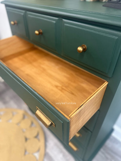 Manor Green 5 Drawer Dresser with Rustic Copper Pulls – Ivory Leaf